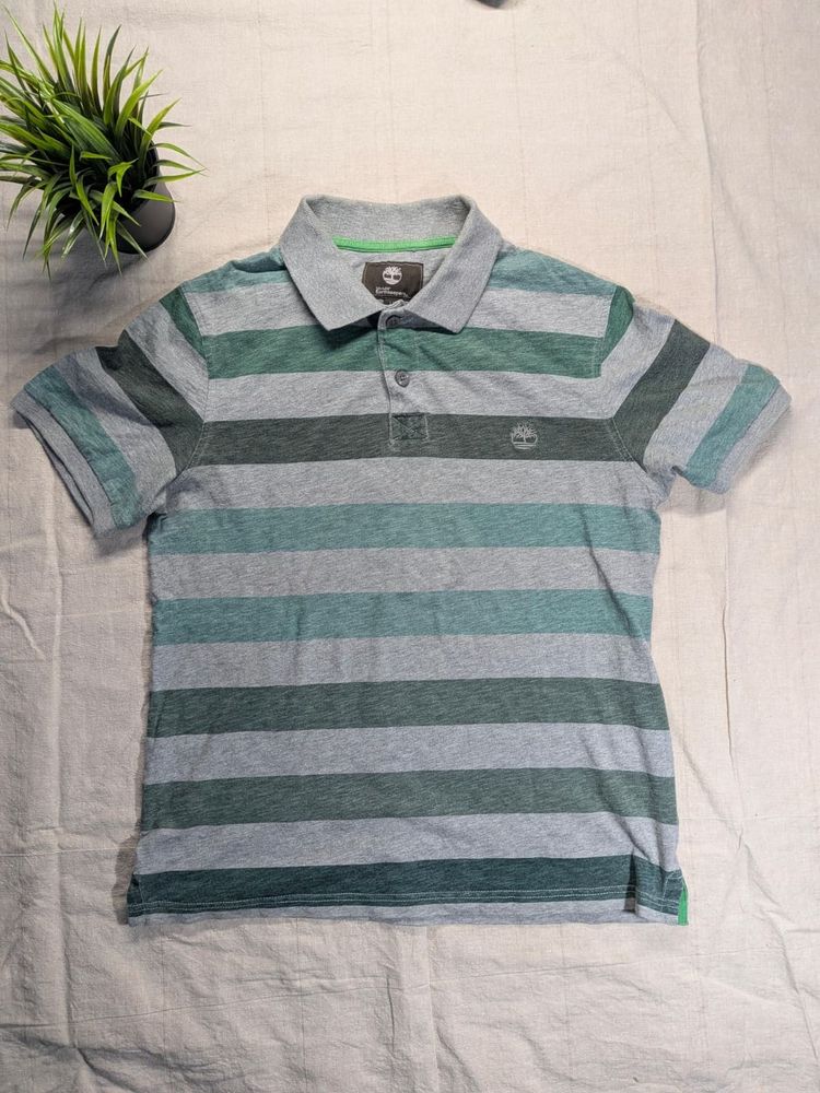 Timberland Striped Polo Shirt Green Grey